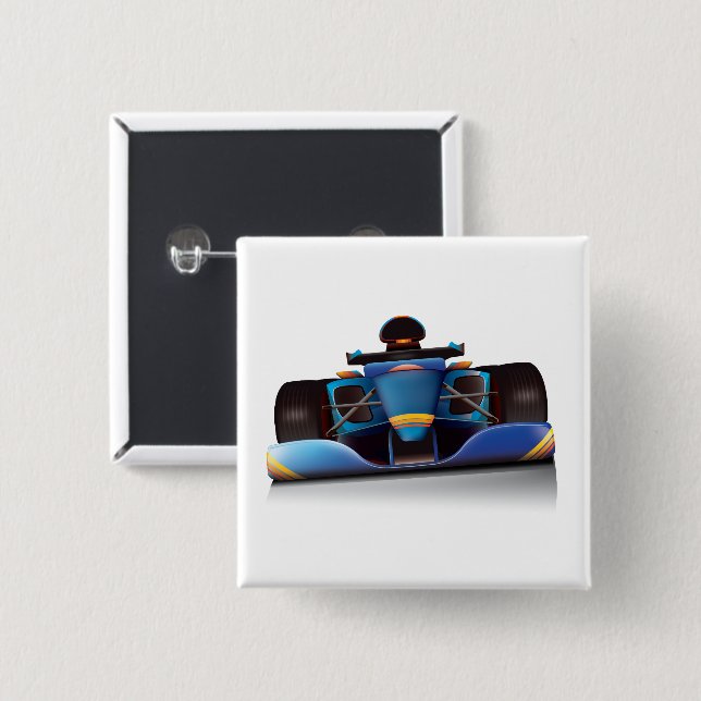 Blue Racing Car 2 Inch Square Button (Front & Back)