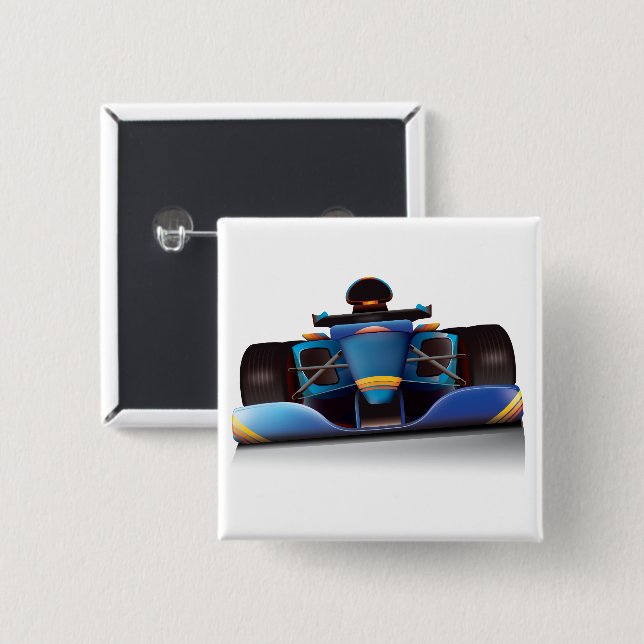 Blue Racing Car 2 Inch Square Button (Front & Back)