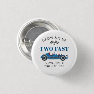 Blue Racing Car 2nd Birthday Party 1 Inch Round Button