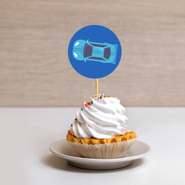 Blue Racing Car Racetrack Baby Boy Dedication Classic Round Sticker (Creator Uploaded)