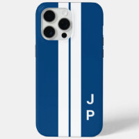 Blue Racing Car Stripes Minimal Initials Monogram