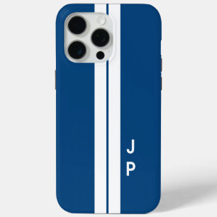 Blue Racing Car Stripes Minimal Initials Monogram iPhone 15 Pro Max Case