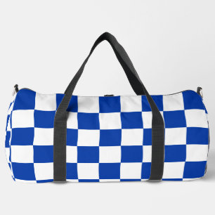 Blue Racing Chequered Flag Display Customizable Duffle Bag