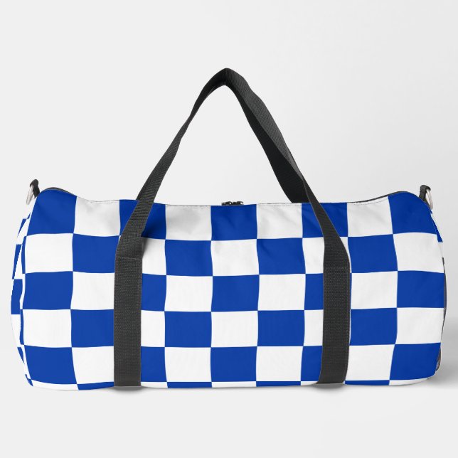 Blue Racing Chequered Flag Display Customizable Duffle Bag (Front)