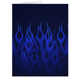 Blue Racing Flames on Carbon Fibre Print