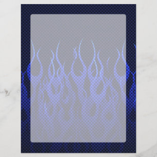 Blue Racing Flames on Carbon Fibre Print