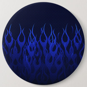 Blue Racing Flames on Carbon Fibre Print 6 Inch Round Button