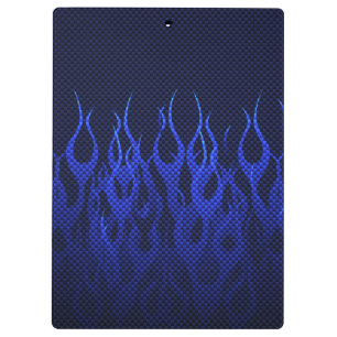 Blue Racing Flames on Carbon Fibre Print Clipboard