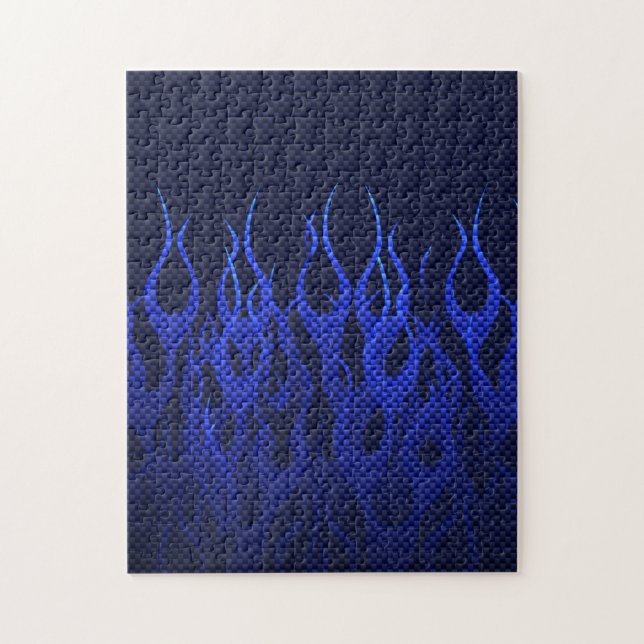 Blue Racing Flames on Carbon Fibre Print Jigsaw Puzzle (Vertical)