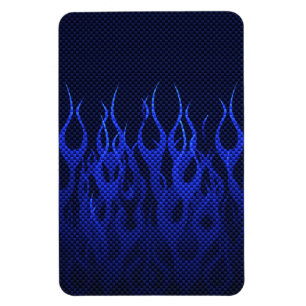 Blue Racing Flames on Carbon Fibre Print Magnet