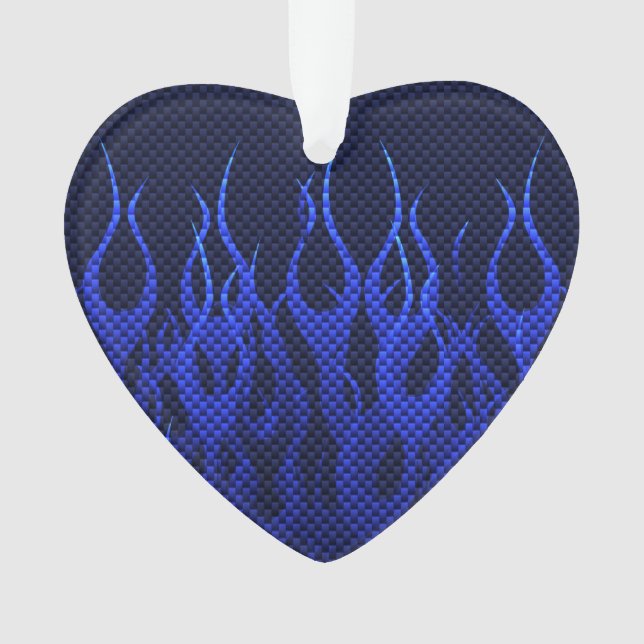 Blue Racing Flames on Carbon Fibre Print Ornament (Front)