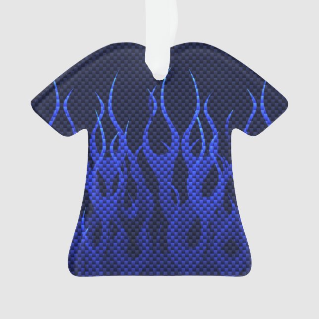 Blue Racing Flames on Carbon Fibre Print Ornament (Front)