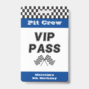 Blue Racing Party Pit Crew VIP Pass Pit Stop Badge