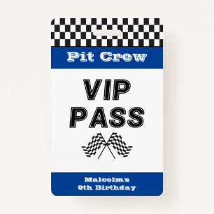 Blue Racing Party Pit Crew VIP Pass Pit Stop Badge