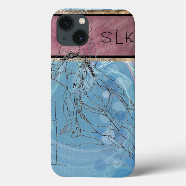 Blue Rain Monogram Barrel Racer Case-Mate iPhone Case (Back)
