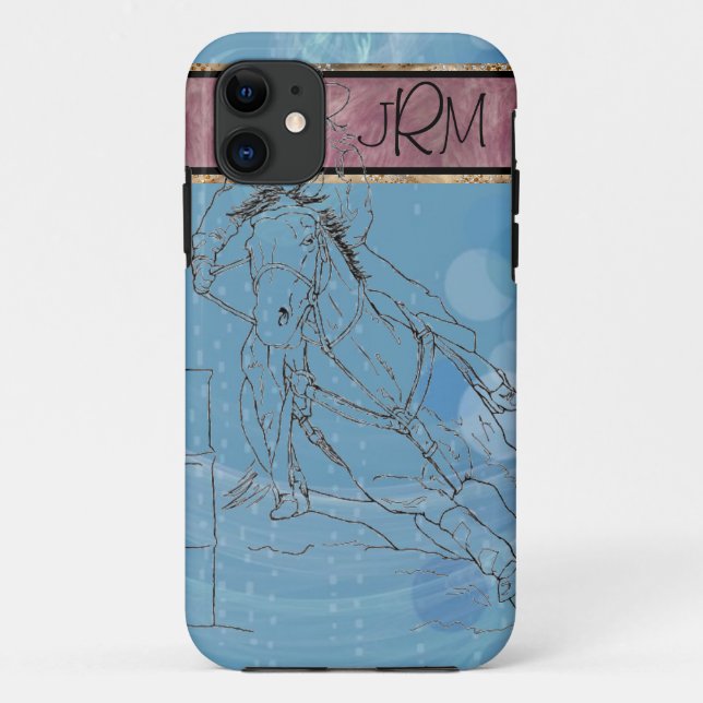 Blue Rain Monogram Barrel Racer - iPhone Case (Back)