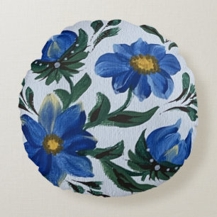 Blue Rain Round Pillow