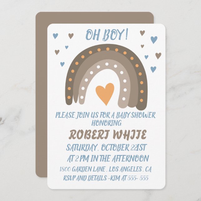 Blue Rainbow Baby Shower Boy Invitation (Front/Back)