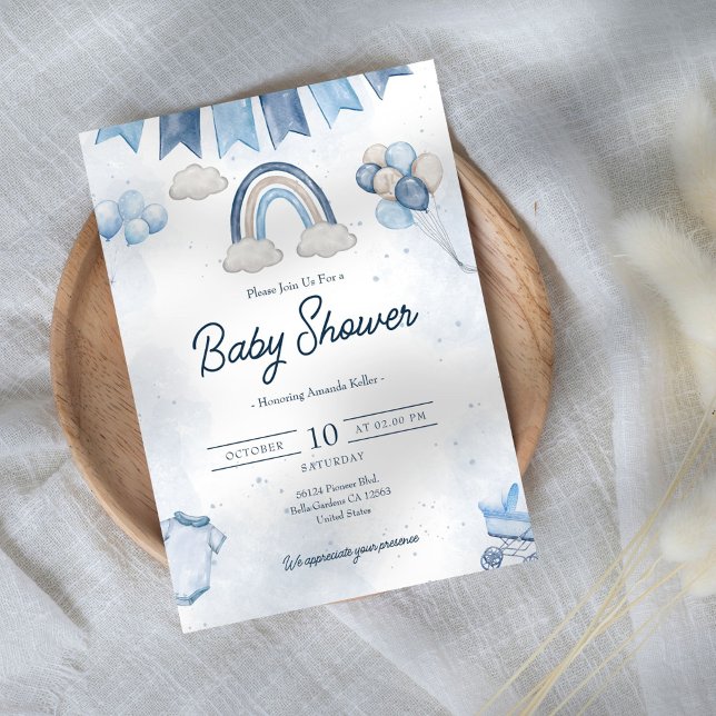 Blue Rainbow Baby Shower Invitation  (Creator Uploaded)