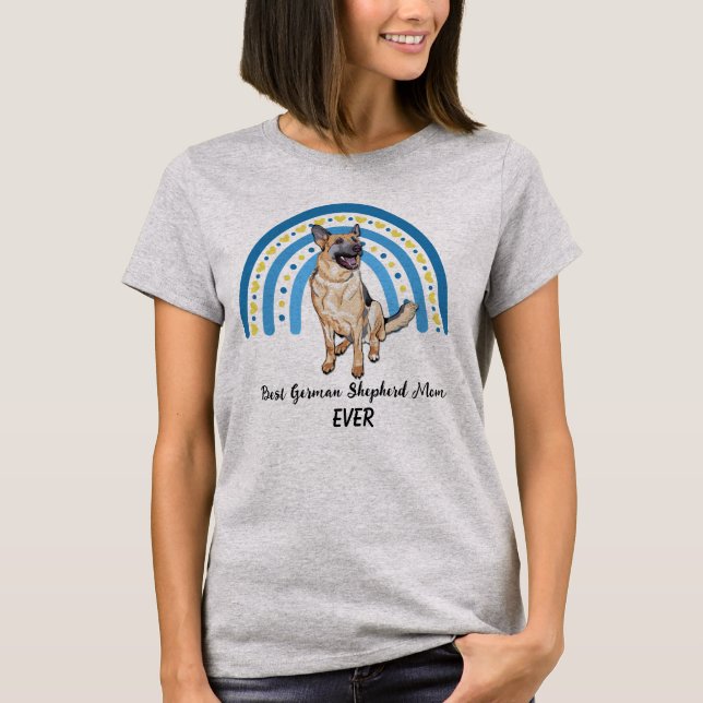 Blue Rainbow Best German Shepherd Dog Mom T-Shirt (Front)