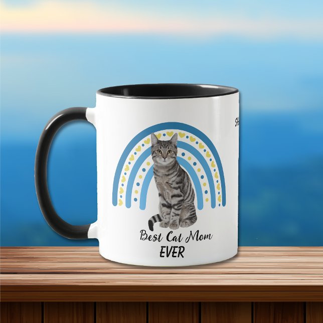 Blue Rainbow Best Grey Tabby Cat Mom Mug (Creator Uploaded)