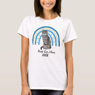 Blue Rainbow Best Grey Tabby Cat Mom T-Shirt