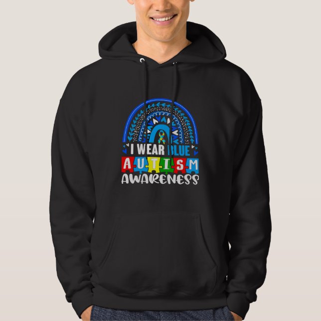Blue Rainbow Colour Autism Awareness Month Hoodie (Front)