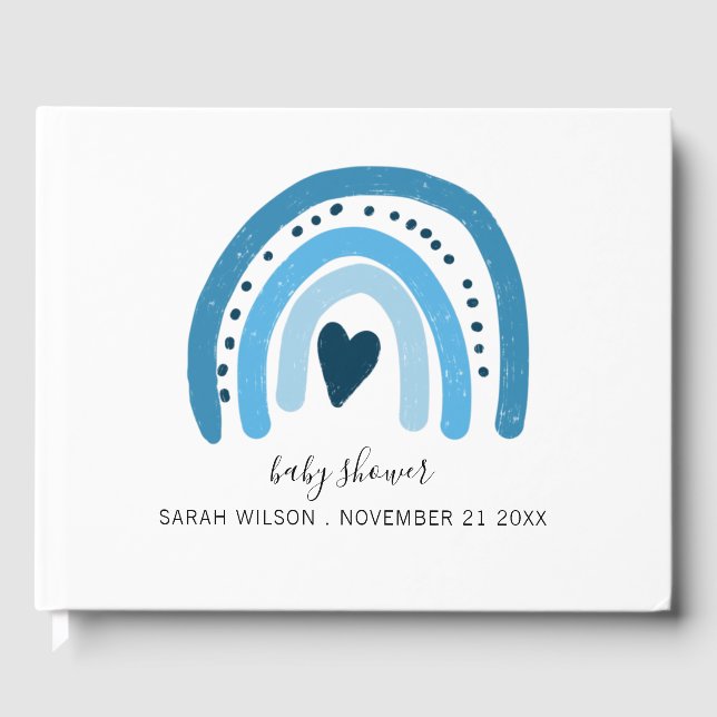 Blue Rainbow Cute Heart  Baby Boy Guest Book (Front)