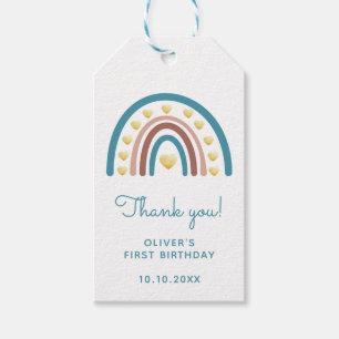 Blue Rainbow First Birthday Thank You Gift Tags