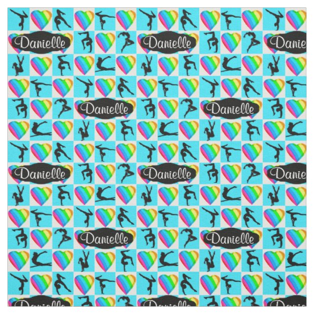 BLUE RAINBOW HEART PERSONALIZED GYMNAST FABRIC (Swatch)