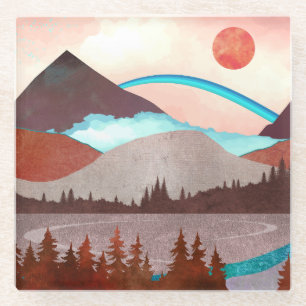 Blue Rainbow Landscape Glass Coaster