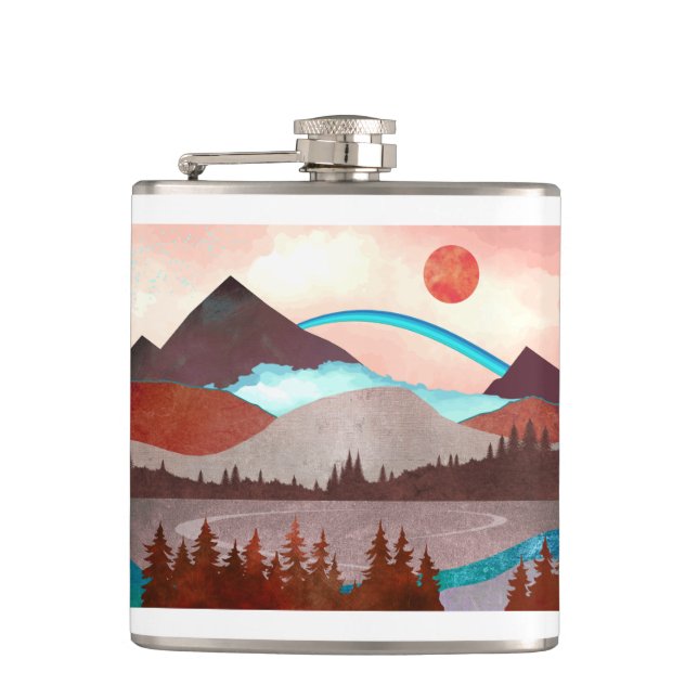 Blue Rainbow Landscape Hip Flask (Front)