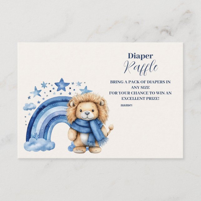 Blue Rainbow Lion Baby Shower Diapper Raffle  Enclosure Card (Front)