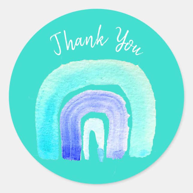 Blue Rainbow love watercolor Classic Round Sticker (Front)