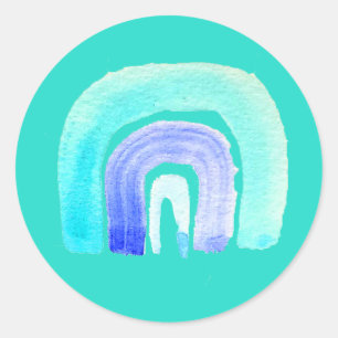 Blue Rainbow love watercolor Classic Round Sticker