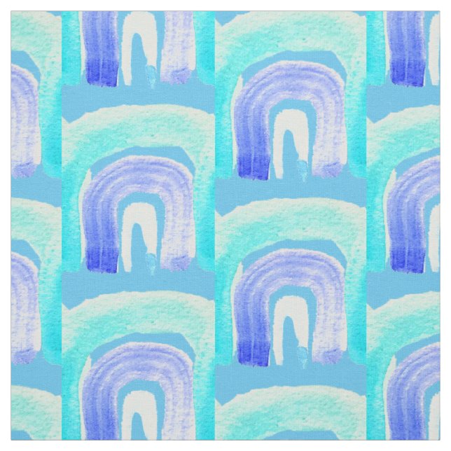 Blue Rainbow love watercolor Fabric (Swatch)