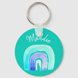 Blue Rainbow love watercolor Keychain