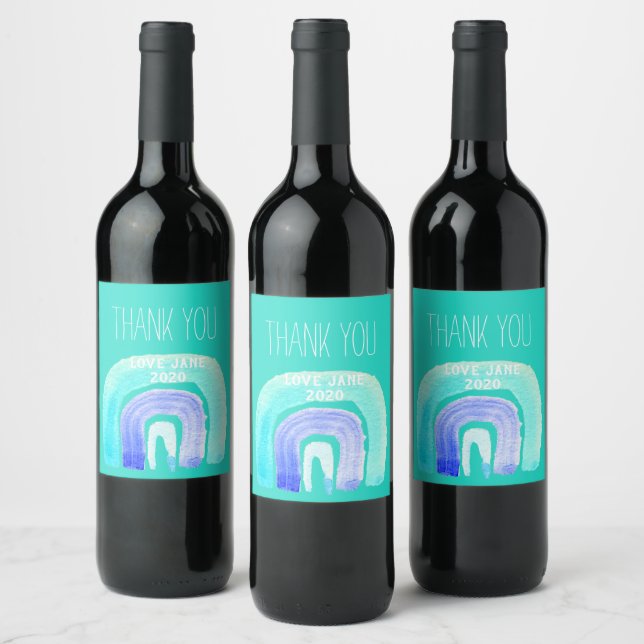Blue Rainbow love watercolor Wine Label (Bottles)