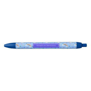 Blue Rainbow Rain Clouds Personalized Name Black Ink Pen