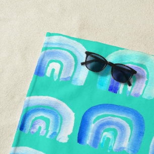 Blue rainbow retro turquoise beach towel