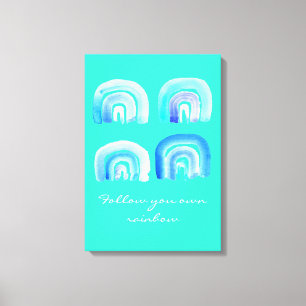 Blue rainbow retro turquoise canvas print