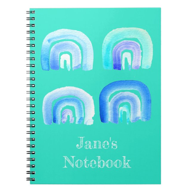 Blue rainbow retro turquoise notebook (Front)
