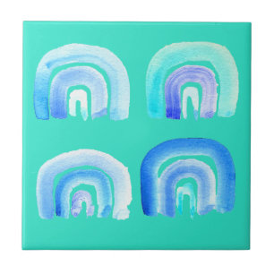 Blue rainbow retro turquoise tile
