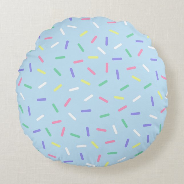 Blue rainbow sprinkles confetti fun colourful  round pillow (Front)