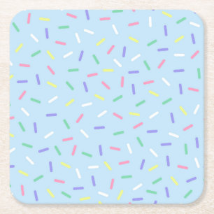 Blue rainbow sprinkles confetti fun colourful  square paper coaster