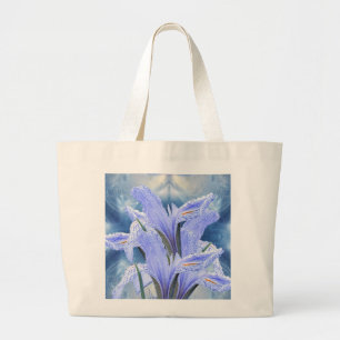 Blue raindrop Iris Large Tote Bag