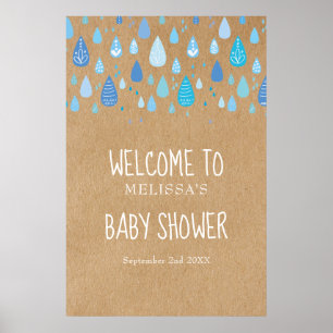 Blue Raindrops Boho Baby Shower / Sprinkle Welcome Poster