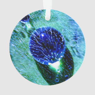 Blue Raindrops Water Pearls Macro Photo acrylic Ornament