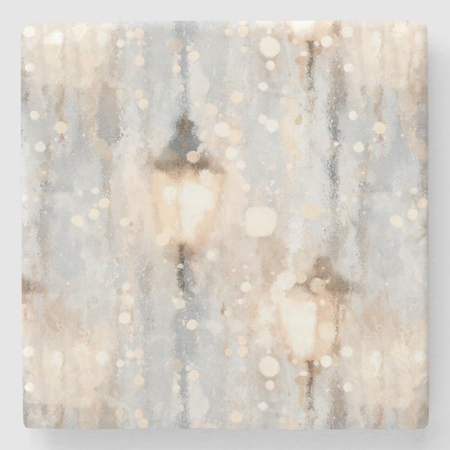 Blue Rainy Day Lantern Stone Coaster (Front)