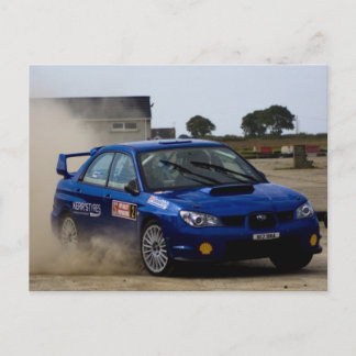Blue rally car postcard